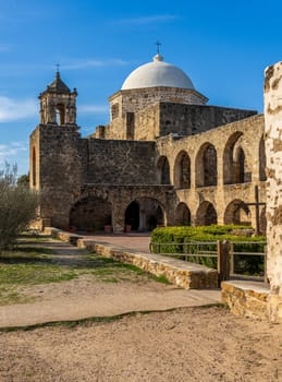 Mission San Jose church and dome in national park near San Antonio Texas