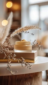 Cosmetic cream in a glass jar. Skin care concept. Background for beauty products