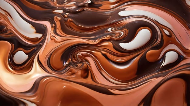 A rich swirl of chocolate sauce on a white background, perfect for enhancing any culinary project, from recipe books to advertisements, offering a touch of elegance and decadence.