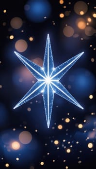 This illustration features a stunning blue glowing snowflake on a dark blue background, ideal for winter-themed projects, holiday designs, and digital art for social media and print.
