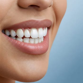 Perfect smile teeth close up in dental beauty care scene closeup macro detail. Generative AI.