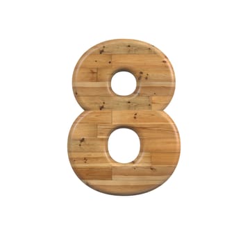 Wood number 8 - 3d pine digit isolated on white background. This alphabet is perfect for creative illustrations related but not limited to Decoration, nature, wood...