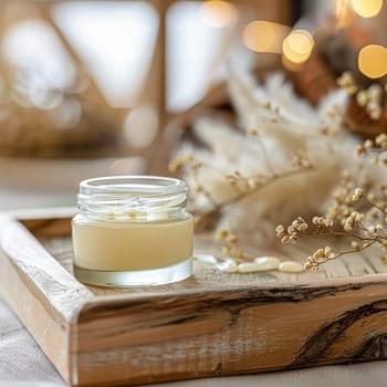 Cosmetic cream in a glass jar. Skin care concept. Background for beauty products
