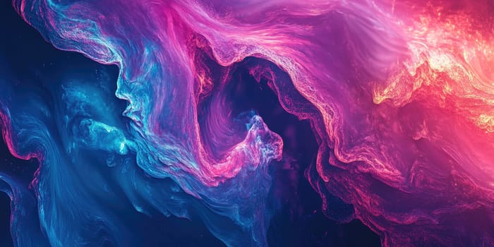 Vibrant hues of blue and pink intertwine, forming dynamic patterns that evoke the essence of cosmic energy. The fluid shapes suggest movement and depth, captivating the viewer's imagination.