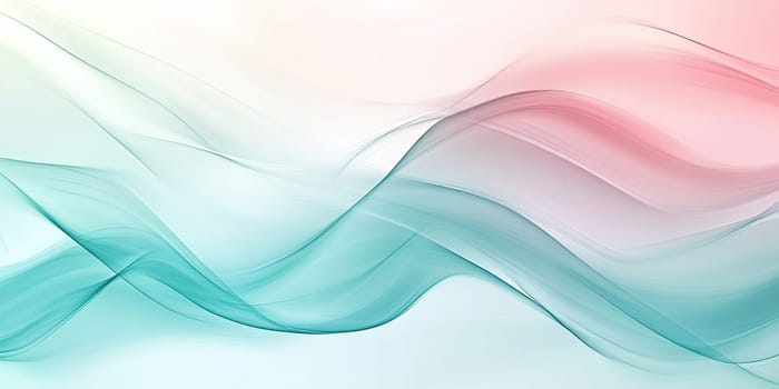 Soft waves in pastel pink and teal intertwine gently, creating a tranquil and harmonious visual effect. The design evokes a sense of calm and fluidity, perfect for relaxation.