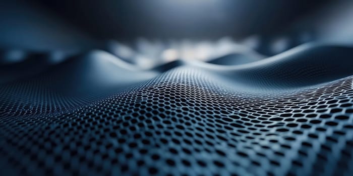 Dark mesh material undulates in soft waves, creating an abstract texture. The smooth surface reflects subtle light, enhancing its dimensionality and depth.