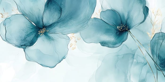 Delicate blue flowers with soft petals and subtle golden accents create a tranquil atmosphere perfect for wall decor or artistic projects. This design captures serene beauty effortlessly.