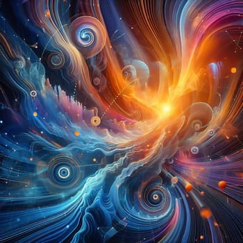 Futuristic abstract 3D illustration with bright colors, swirls and geometric elements. Dynamic, creative design for modern digital art.