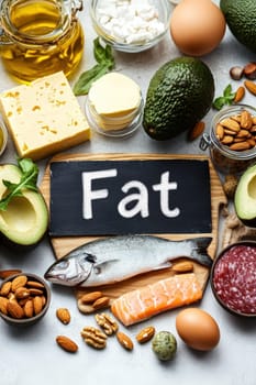 different products containing fat. Selective focus. food.