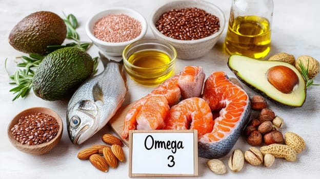different products containing omega 3. Selective focus. food.