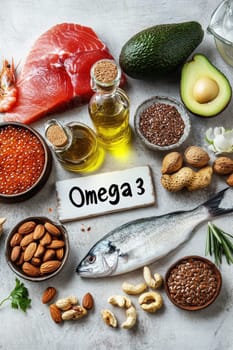 different products containing omega 3. Selective focus. food.