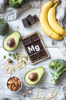 different products containing magnesium. Selective focus. food.