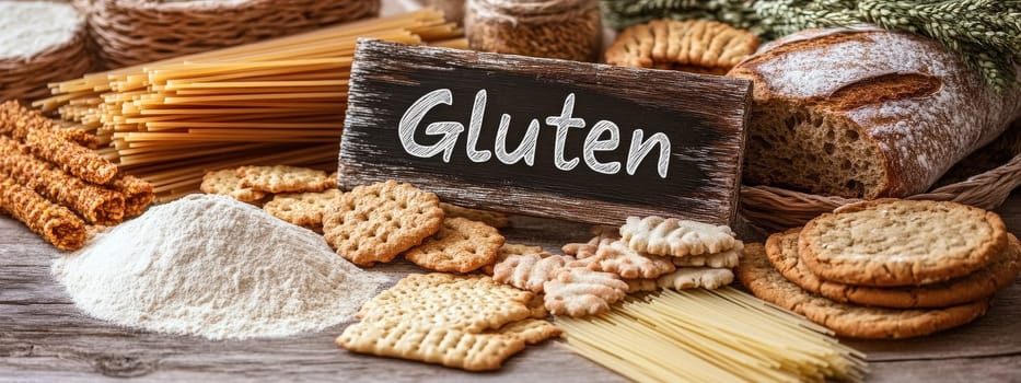 different products containing gluten. Selective focus. food.