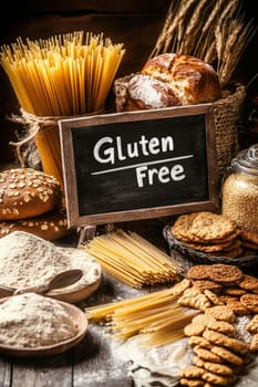 different products containing gluten. Selective focus. food.