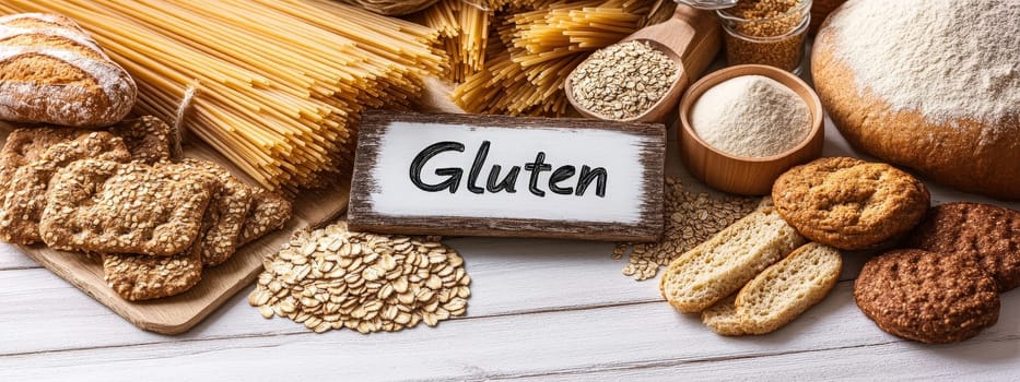 different products containing gluten. Selective focus. food.