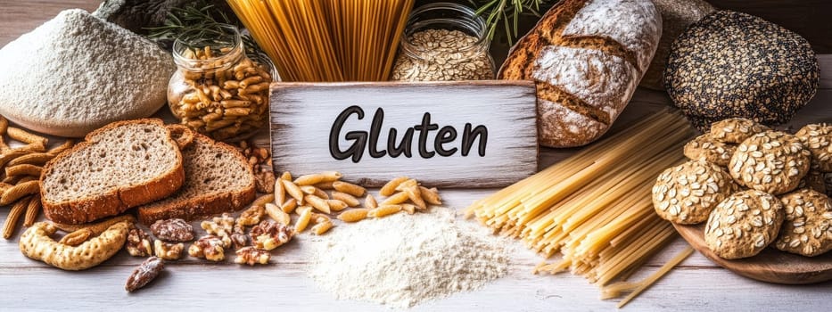 different products containing gluten. Selective focus. food.