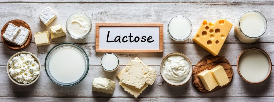 different products containing lactose. Selective focus. food.