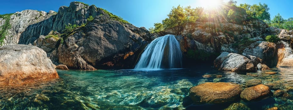 beautiful waterfalls clear day. Selective focus. nature.