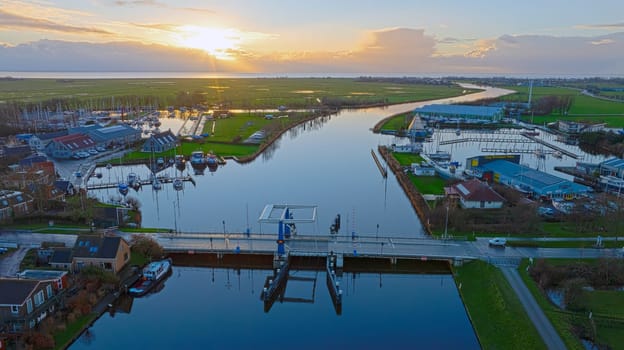 Beautiful sunset at the Johan Friso canal in Warns Friesland the Netherlands