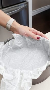High-quality round cake pan featuring a non-stick parchment paper liner for easy baking and cleanup.