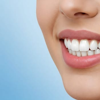 Perfect smile with white teeth in beauty dental care scene close up macro detail mouth display. Generative AI.