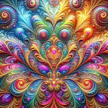 Abstract, colorful fractal art with flowing, wave-like patterns. Bright glass textures in blue, green and orange for modern designs and backgrounds.