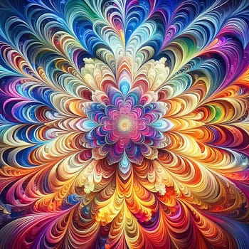 Abstract, colorful fractal art with flowing, wave-like patterns. Bright glass textures in blue, green and orange for modern designs and backgrounds.