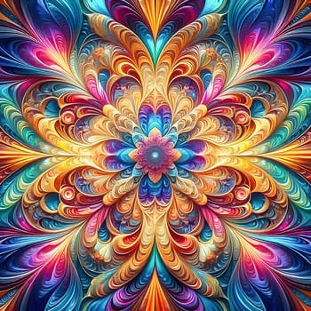 Abstract, colorful fractal art with flowing, wave-like patterns. Bright glass textures in blue, green and orange for modern designs and backgrounds.