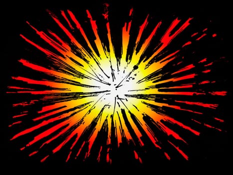 Drawn background image with outward expanding lines and color gradient from white to yellow to red to black background.

