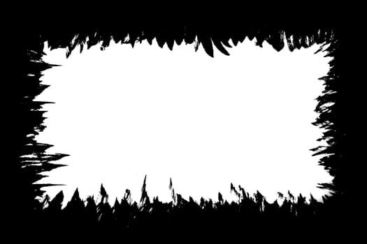 Frame made of short feathery black brush strokes on a white background.