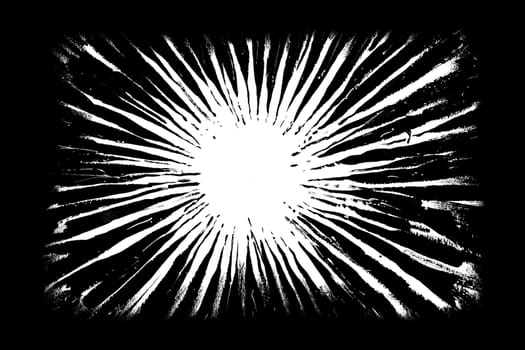 Drawn background image made of outward expanding white lines on a black background.
