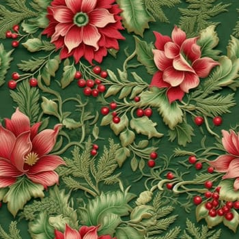 Embroided seamless pattern tile with red flowers, created with generative AI