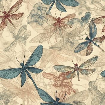 Dragonfly pastel seamless pattern tile, created with generative AI