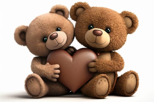 Two cute toy bears with a heart, created with generative AI
