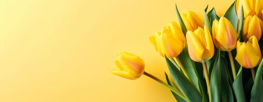 Yellow tulips on the bright yellow background, created with generative AI