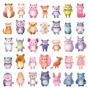 Animal cartoon characters on the white background, created with generative AI