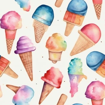 Ice cream watercolor seamless pattern tile, created with generative AI