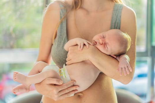 A mother lovingly embraces her newborn baby, holding them close to her chest. A tender moment of warmth, security, and deep maternal love, symbolizing bonding, comfort, and the unbreakable connection between mother and child.