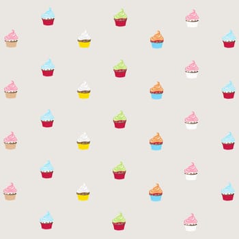 seamless pattern with decorated cupcakes