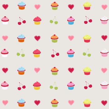 seamless pattern with decorated cupcakes