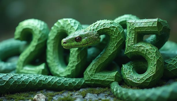 2025 New Year sign with snake as a symbol of Lunar New Year. Generated AI.