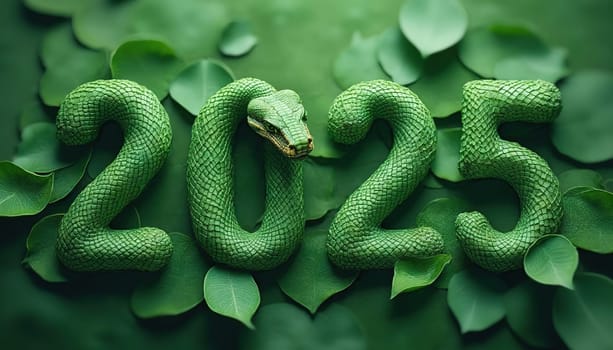 2025 New Year sign with snake as a symbol of Lunar New Year. Generated AI.