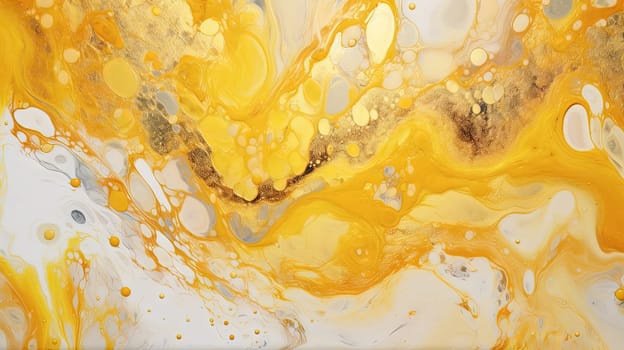 Abstract artistic background with yellow marble and golden paint stains. Generated AI