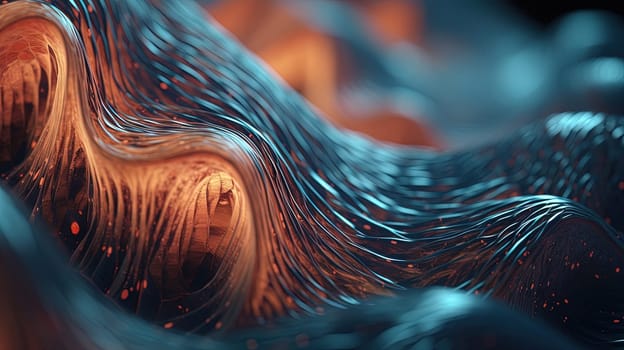 Scientific abstraction with futuristic textured tissue waves. Tech background with close-up wave bio texture. Generated AI
