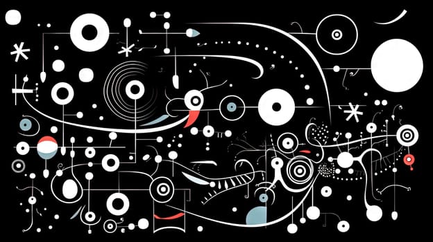Geometric abstract background with black dots, circles and lines. Generated AI