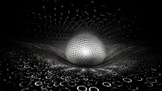 Abstract dark background with light fractal ornament of moody web and particles. Generated AI