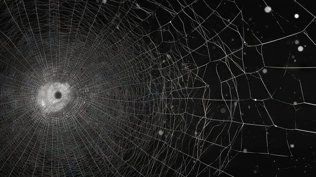Abstract fractal sipder web on dark background with grungy ornament of broken moody web and particles. Generated AI
