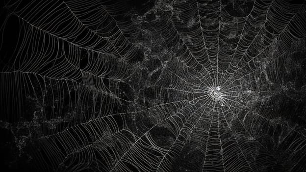 Abstract fractal sipder web on dark background with grungy ornament of broken moody web and particles. Generated AI