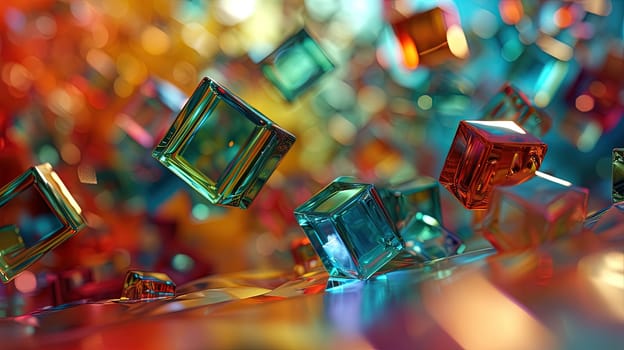 Abstract colorful glass cubes or candies background with transparent shapes and holographic colors. Generated AI