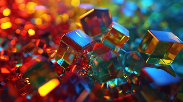 Abstract colorful glass cubes or candies background with transparent shapes and holographic colors. Generated AI